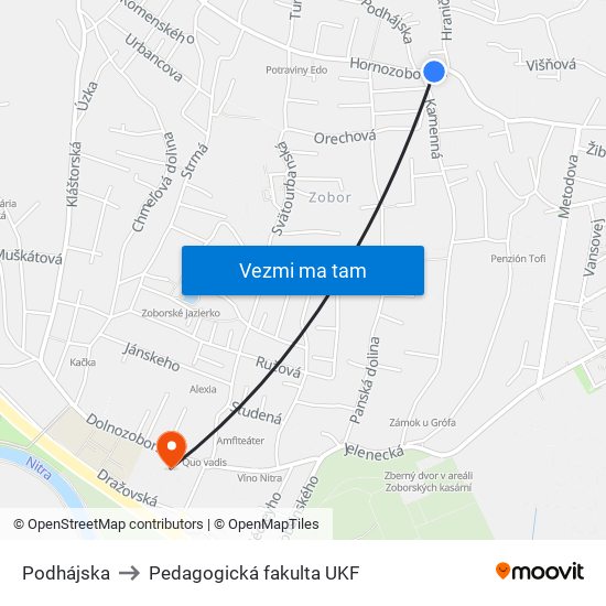 Podhájska to Pedagogická fakulta UKF map