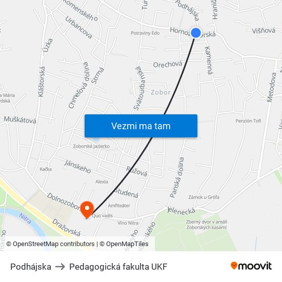 Podhájska to Pedagogická fakulta UKF map