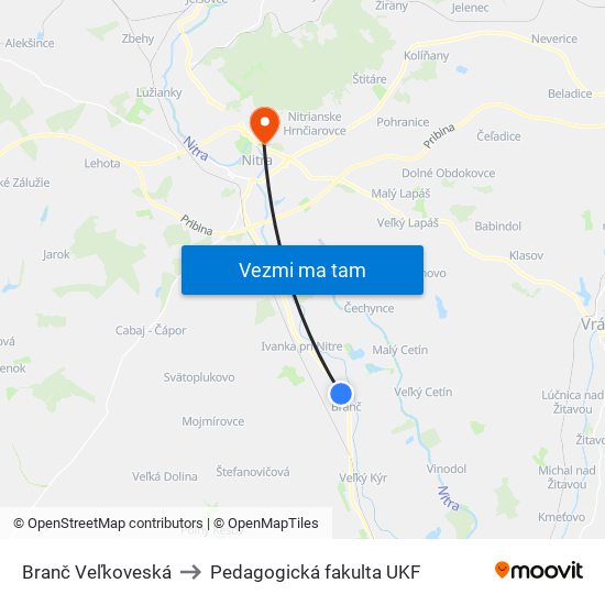 Branč Veľkoveská to Pedagogická fakulta UKF map