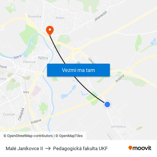 Malé Janíkovce II to Pedagogická fakulta UKF map