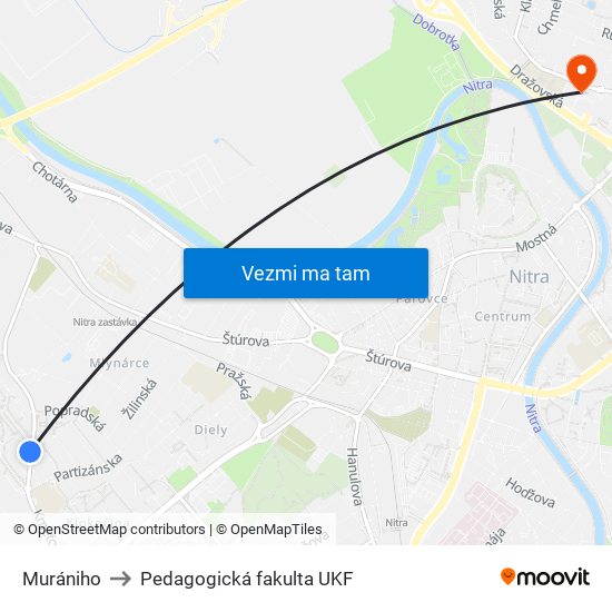 Murániho to Pedagogická fakulta UKF map