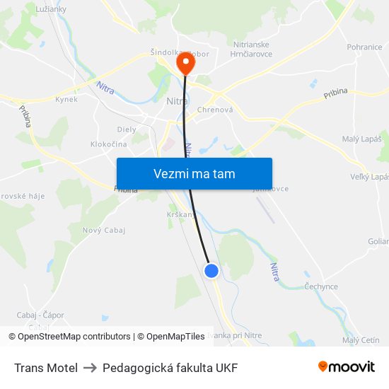 Trans Motel to Pedagogická fakulta UKF map