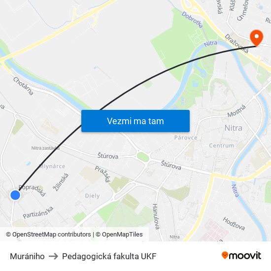 Murániho to Pedagogická fakulta UKF map