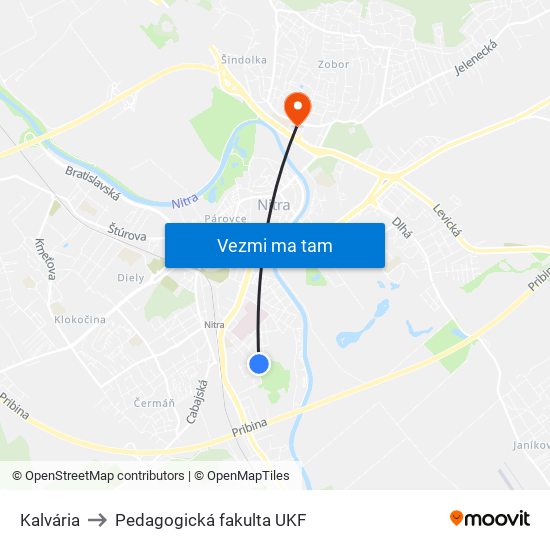 Kalvária to Pedagogická fakulta UKF map