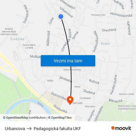 Urbancova to Pedagogická fakulta UKF map