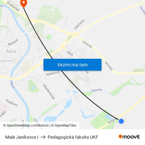 Malé Janíkovce I to Pedagogická fakulta UKF map