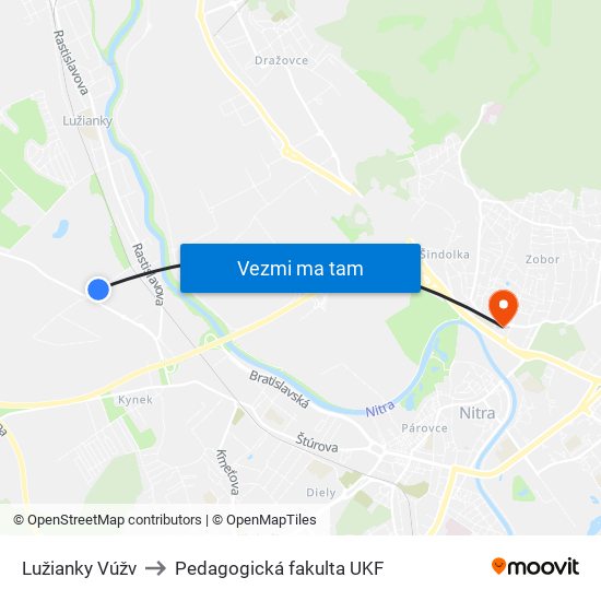 Lužianky Vúžv to Pedagogická fakulta UKF map