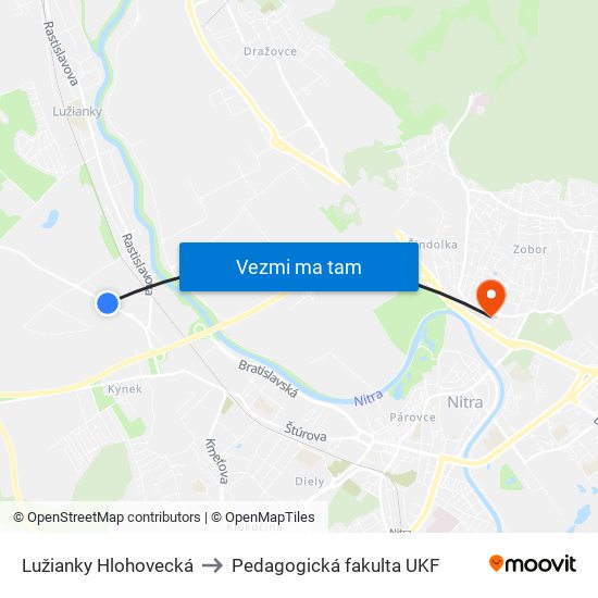 Lužianky Hlohovecká to Pedagogická fakulta UKF map