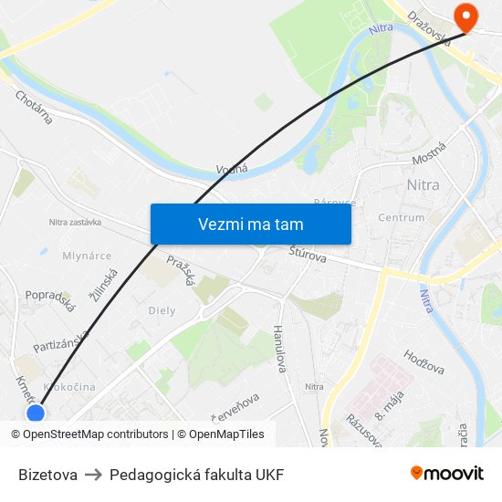 Bizetova to Pedagogická fakulta UKF map