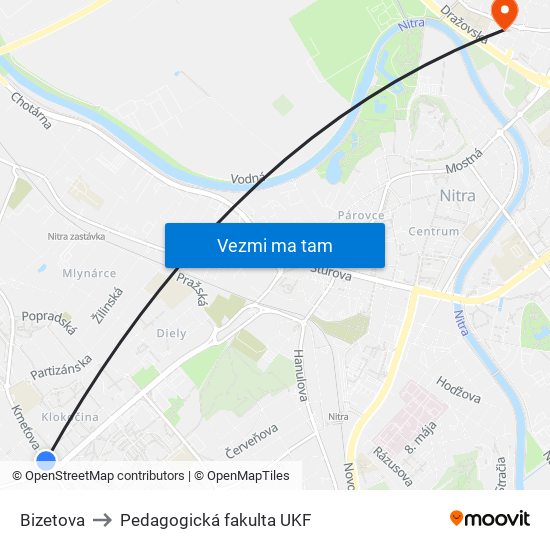 Bizetova to Pedagogická fakulta UKF map