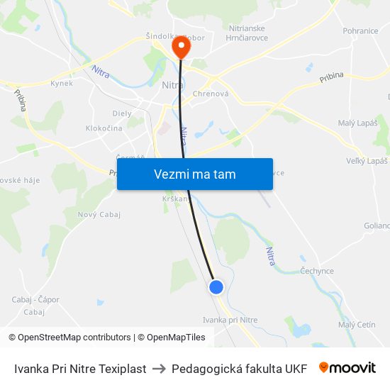 Ivanka Pri Nitre Texiplast to Pedagogická fakulta UKF map