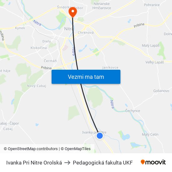 Ivanka Pri Nitre Orolská to Pedagogická fakulta UKF map