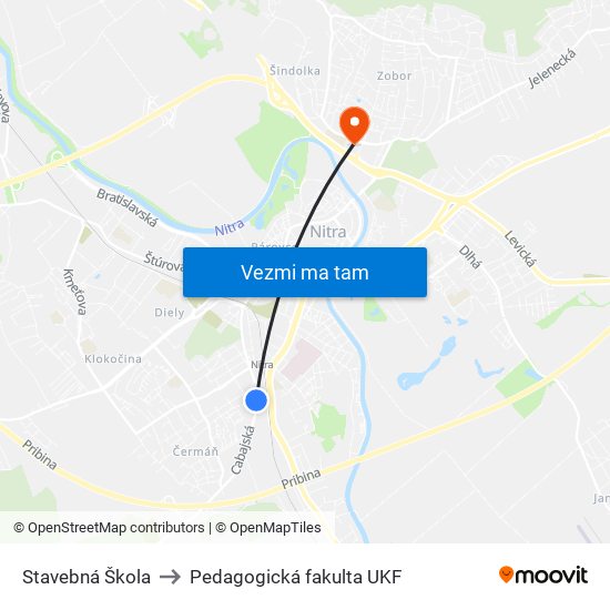 Stavebná Škola to Pedagogická fakulta UKF map