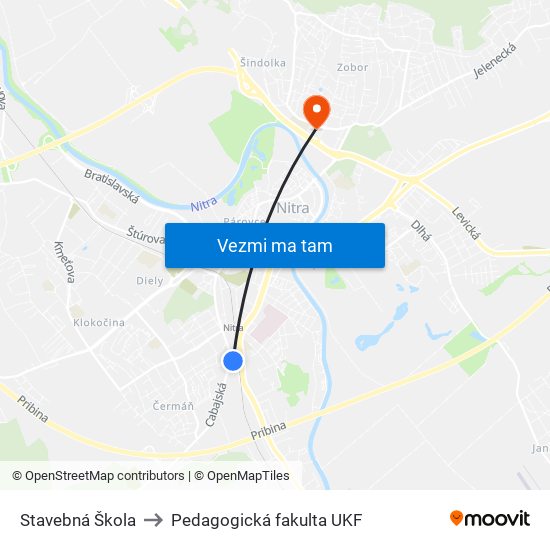 Stavebná Škola to Pedagogická fakulta UKF map