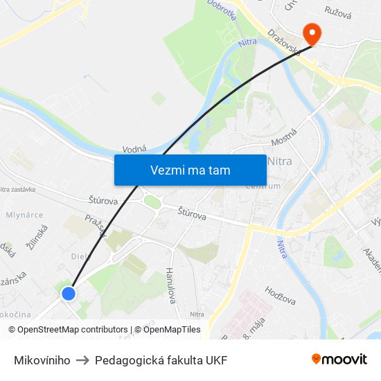 Mikovíniho to Pedagogická fakulta UKF map