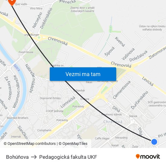 Bohúňova to Pedagogická fakulta UKF map