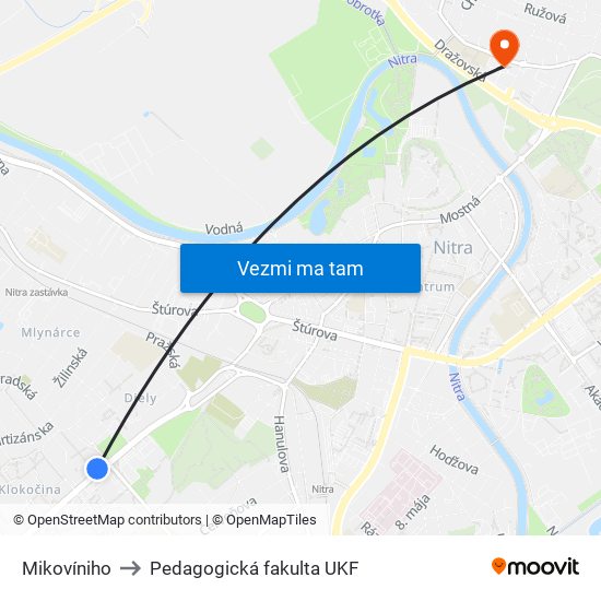 Mikovíniho to Pedagogická fakulta UKF map