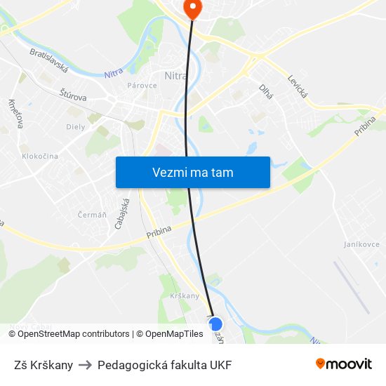 Zš Krškany to Pedagogická fakulta UKF map