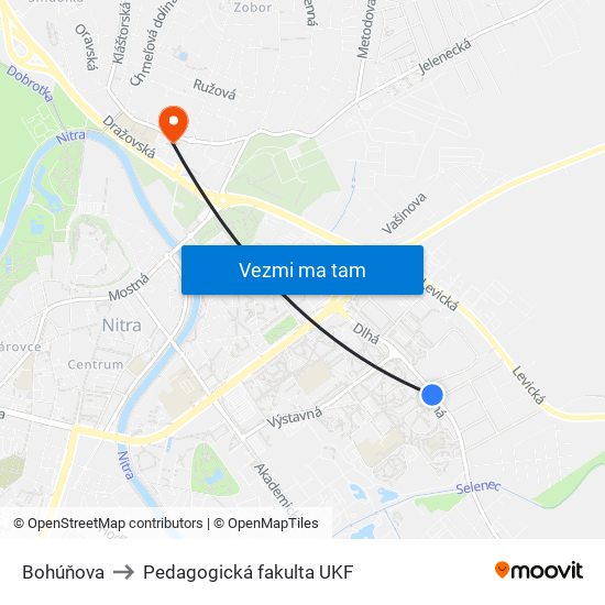 Bohúňova to Pedagogická fakulta UKF map