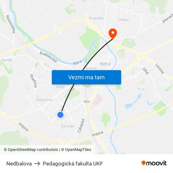 Nedbalova to Pedagogická fakulta UKF map