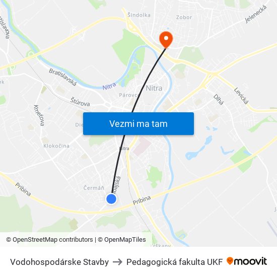 Vodohospodárske Stavby to Pedagogická fakulta UKF map