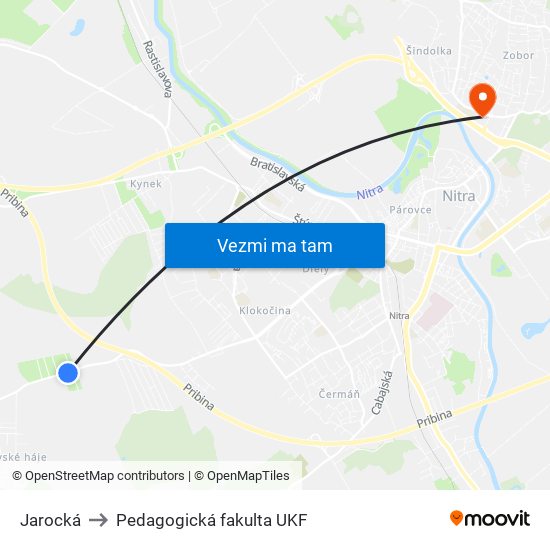 Jarocká to Pedagogická fakulta UKF map