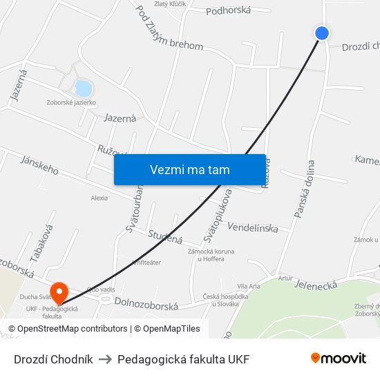 Drozdí Chodník to Pedagogická fakulta UKF map