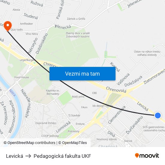 Levická to Pedagogická fakulta UKF map