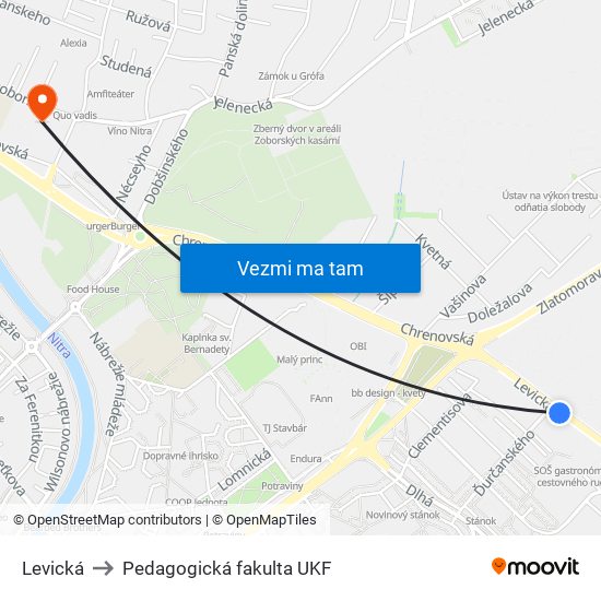 Levická to Pedagogická fakulta UKF map