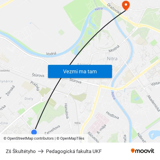 Zš Škultétyho to Pedagogická fakulta UKF map