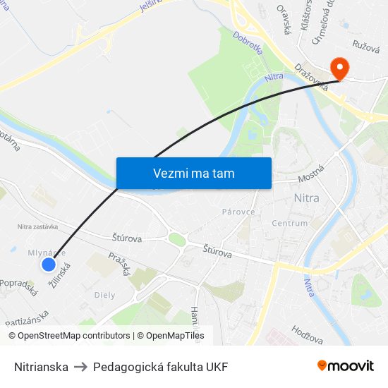 Nitrianska to Pedagogická fakulta UKF map