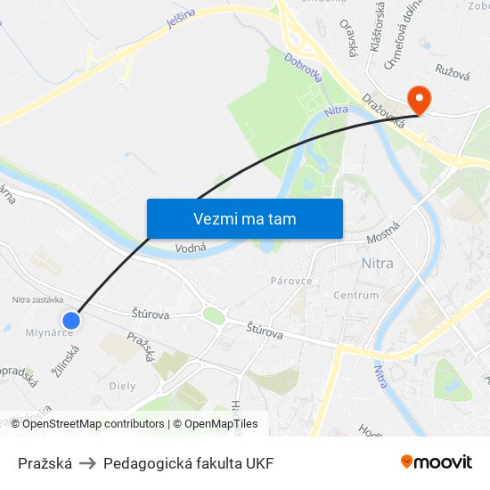 Pražská to Pedagogická fakulta UKF map