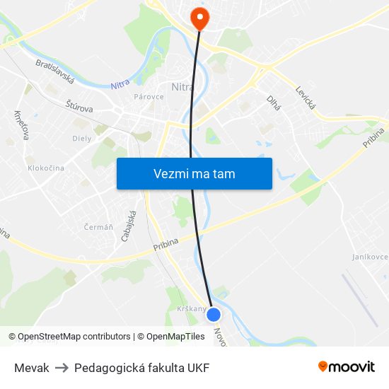 Mevak to Pedagogická fakulta UKF map