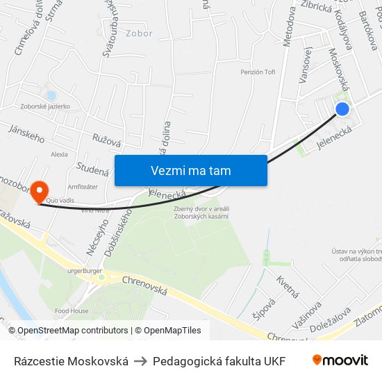 Rázcestie Moskovská to Pedagogická fakulta UKF map