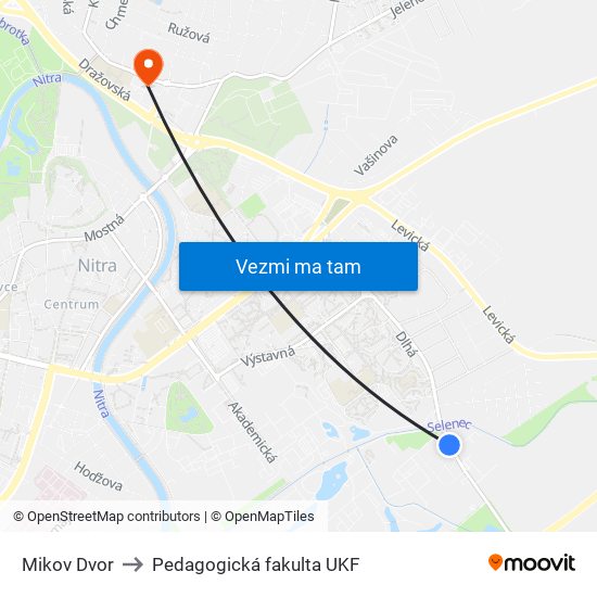 Mikov Dvor to Pedagogická fakulta UKF map