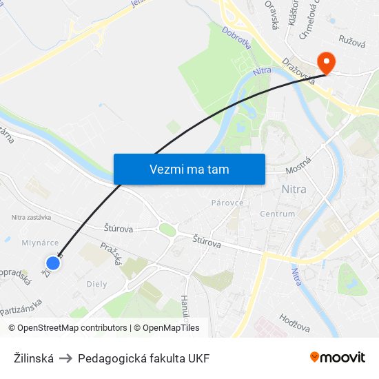 Žilinská to Pedagogická fakulta UKF map