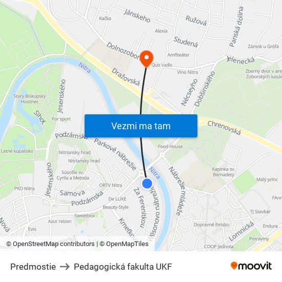 Predmostie to Pedagogická fakulta UKF map