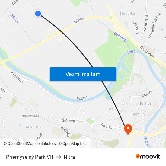 Priemyselný Park VII to Nitra map