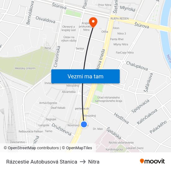 Rázcestie Autobusová Stanica to Nitra map