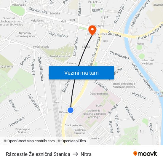 Rázcestie Železničná Stanica to Nitra map