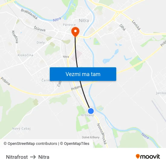 Nitrafrost to Nitra map