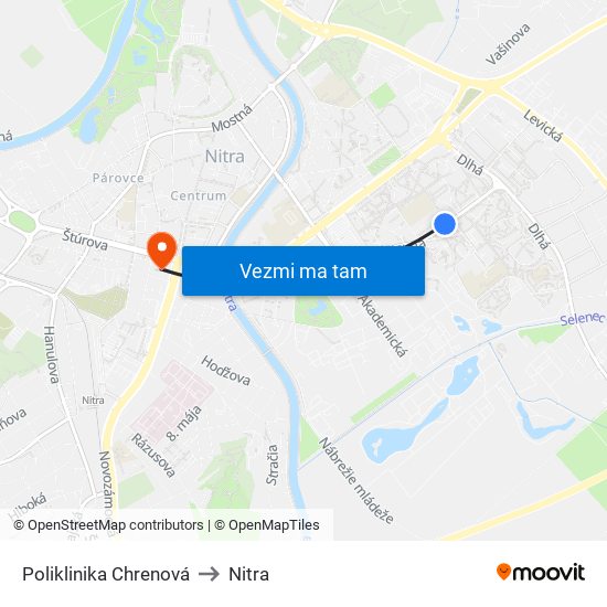Poliklinika Chrenová to Nitra map