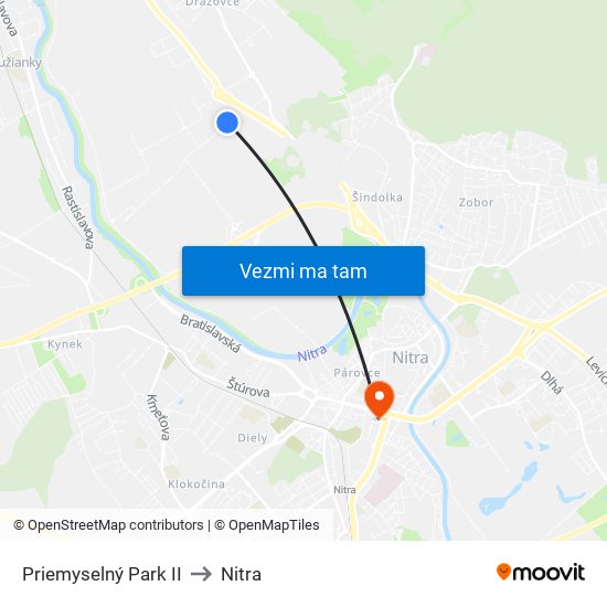 Priemyselný Park II to Nitra map