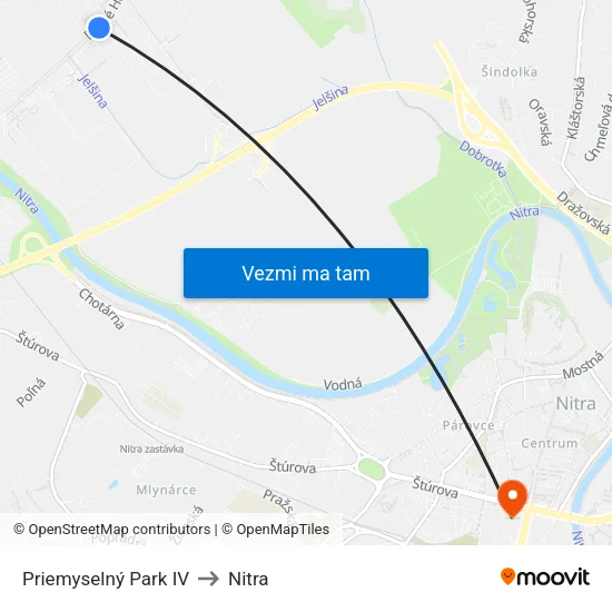 Priemyselný Park IV to Nitra map