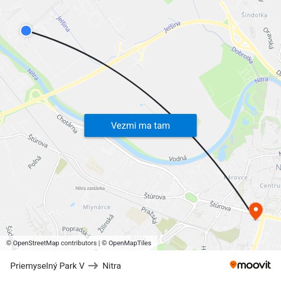Priemyselný Park V to Nitra map