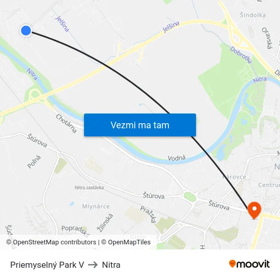 Priemyselný Park V to Nitra map