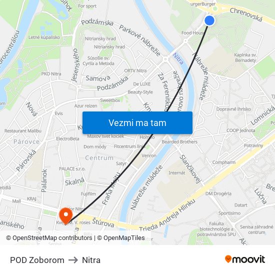 POD Zoborom to Nitra map