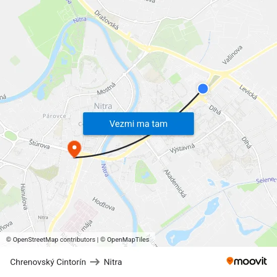 Chrenovský Cintorín to Nitra map