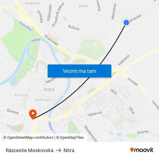 Rázcestie Moskovská to Nitra map