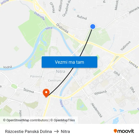 Rázcestie Panská Dolina to Nitra map